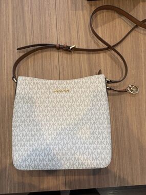 Michael Kors Cream Logo Crossbody with Brown Strap